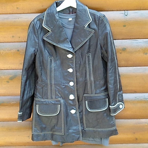 Vintage Jackets & Blazers - ☮️ Penny Lane Brown VINTAGE LEATHER Jacket EVC TOTALLY AWESOME